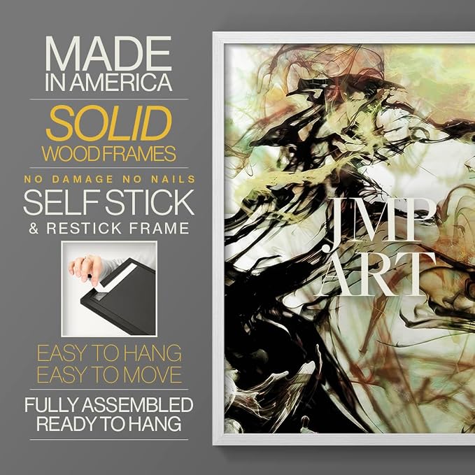 Renditions Gallery Set of 2 Peel & Stick Framed Prints, Abstract Wall Art, Vapping Smoke Design Wall Decor, Re-Stickable - Ready to Hang - 8"x10" - White Frame LT588