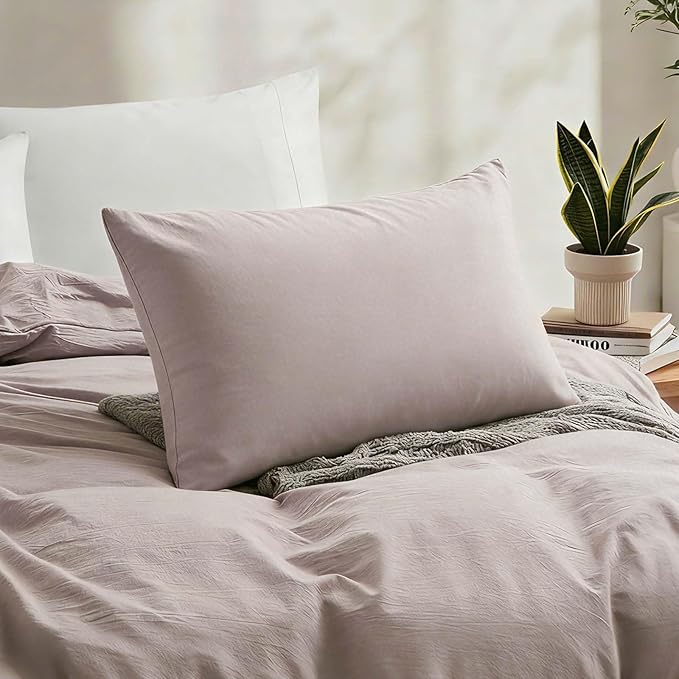 LOVQUE Linen Light Grey Duvet Cover Twin Size, 100% Washed Cotton Linen Like Bedding Set with Zipper Closure (No Comforter), 68x90 Inches