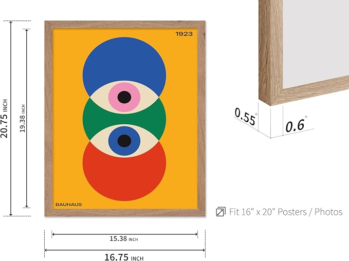 Poster Master Bauhaus Poster - Abstract Eyes Print - Graphic Design Art - Eye Art - Geometric Art - Chic Boho Art - Mid Century Modern Art - Living Room or Bedroom Wall Decor - 16x20 Beige Framed