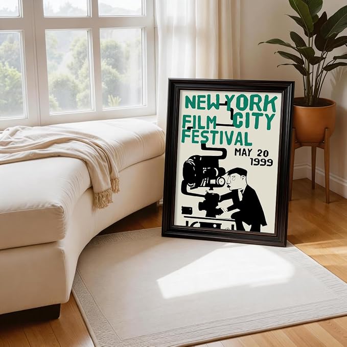 1999 NYC Film Festival Canvas Poster Vintage New York Movie Wall Art Modern Trendy Minimalist Abstract Prints for Apartment Bedroom Dorm Wall Decor 08x10 inch Vintage Framed