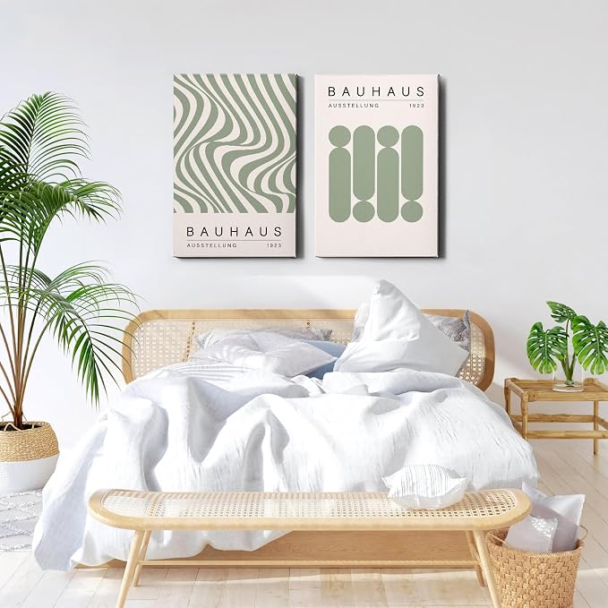 Geometric Line Wall Art Bauhaus 1923 Poster Sage Green Abstract Paintings Mid Century Modern Artwork Bauhaus Exhibition Poster Abstract Shape Prints Boho Modern Picture 16x24inch Wood Framed