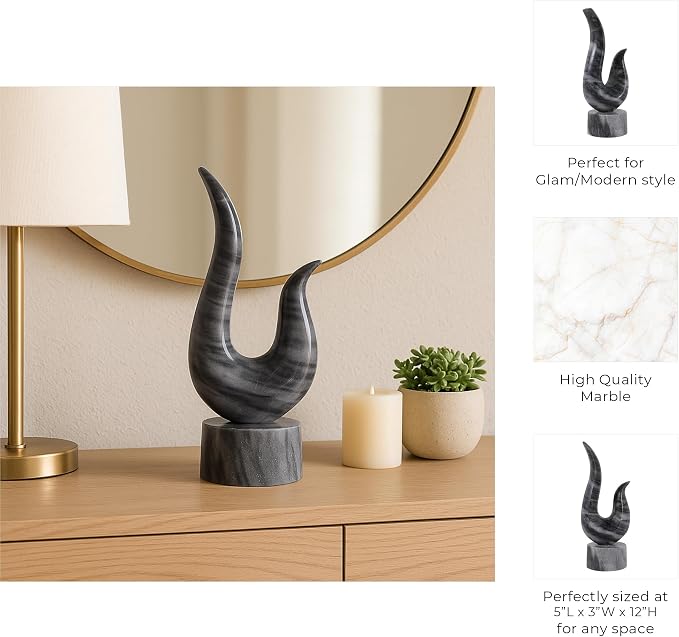 Modern Abstract Sculpture Statue for Home Decor - Unique Accent for Room, Living Room, and Bathroom Decor - Stylish Ornamental Ideal for Office, Shelf, and Coffee Table Decor - 12", Gray & White