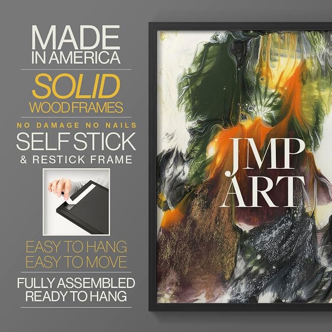 Renditions Gallery Set of 2 Peel & Stick Framed Prints, Watercolor Abstract Wall Art, Colorful Fluid Design Wall Decor, Re-Stickable - Ready to Hang - 22"x28" - Black Frame LT588