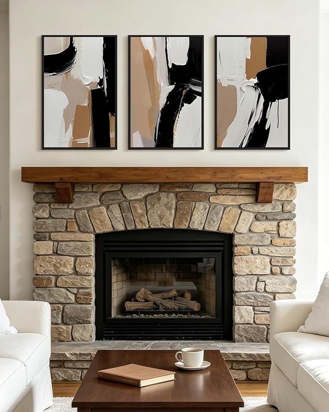 KUVIOKE Black Abstract Shapes Framed Canvas Wall Art Minimalist Graffiti Pastel Wall Decor Modern Illustration Art Painting Home Decor 16x24in (Black Framed)