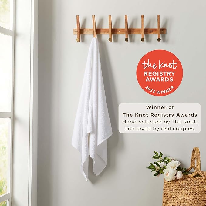 Great Bay Home 100% Cotton 6 Piece Towel Set - Absorbent, Quick-Drying, Durable Bath Towels for Bathroom Decor - Low-Twist, Two-Ply Fibers (Optic White)