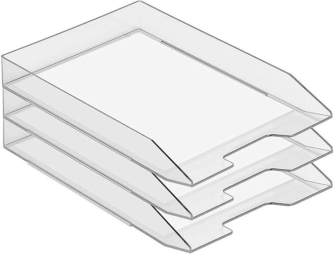 Acrimet Stackable Letter Tray Front Load, Letter Size, Stacking Document Desk Office Paper Organizer, Plastic, Clear Crystal Color, 1 Unit