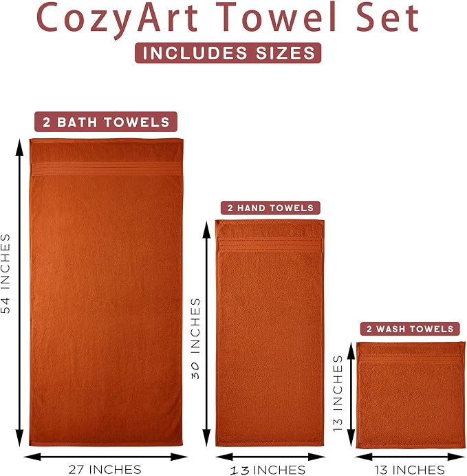 COZYART Luxury Burnt Orange Bath Towels Set, Cotton Hotel Large Towels for Bathroom, Thick Bathroom Set of 3 with 1 Bath Towel, 1 Hand Towel, 1 Washcloth, 650 GSM