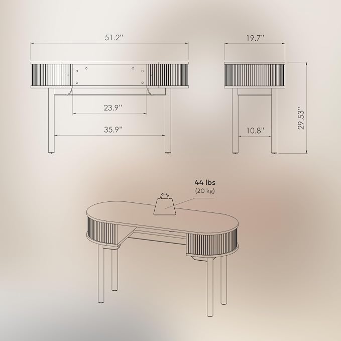 WERMO 51'' Small Wood Writing Desk and Makeup Vanity Desk with Storage and Sliding Doors - Narrow Computer and Work Table for Home Office, Modern Vanity, Brown Dressing Table for Bedroom (Walnut)