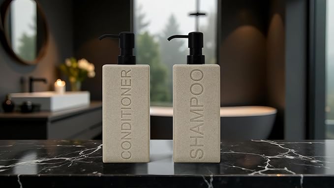 Rectangular Resin Dispenser Premium Bathroom Shampoo Conditioner Body Wash Bottle Modern Refillable Pump Design