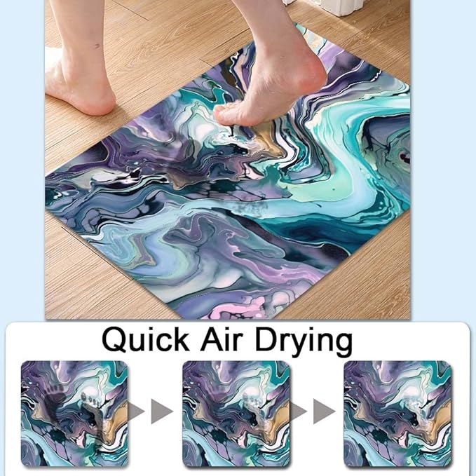 Bath Mat Rug,Cool colors abstract marble Non Slip Quick Dry Super Absorbent Thin Bathroom Rugs Fit Under Door-Easy to clean Bathroom Floor Mats-Shower Rug for Shower Sink Bathtub(17" x 27.5"In)