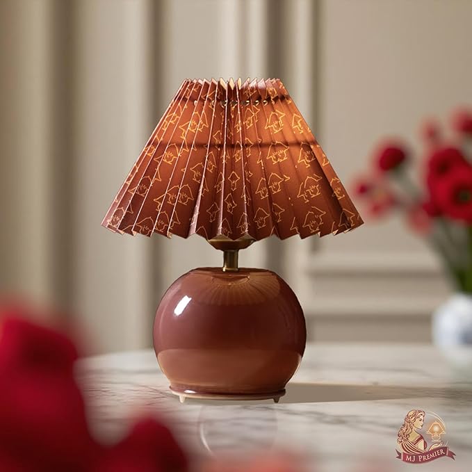 Rechargeable Table Lamp, Cordless Lamp with Glass Base, 3000K Warm Light, Battery Operated Lamps with E27 LED Bulb, Easy Assembly Pleated Lamps for Livingroom Tabletop Corner Shelf Decor (Red)