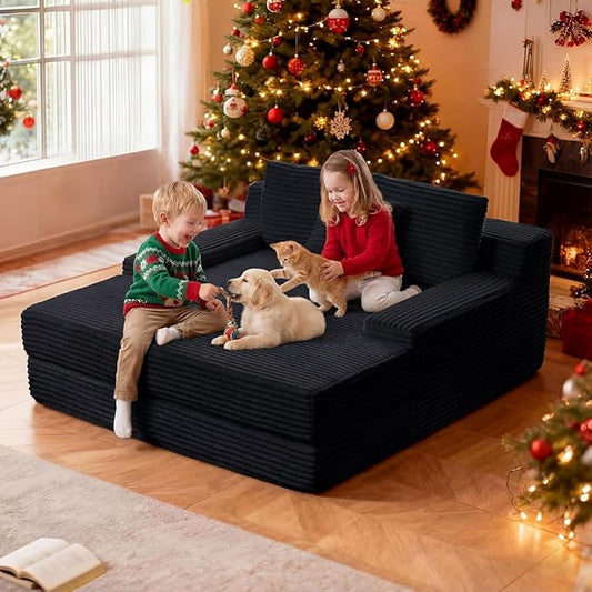 59" W Oversized Chaise Lounge Chair Indoor - 3060D Memory Foam (Springless Design), Corduroy Fabric, No Need Assembly, Boneless Chaise Lounge Sofa for Living Room, Bedroom,Black
