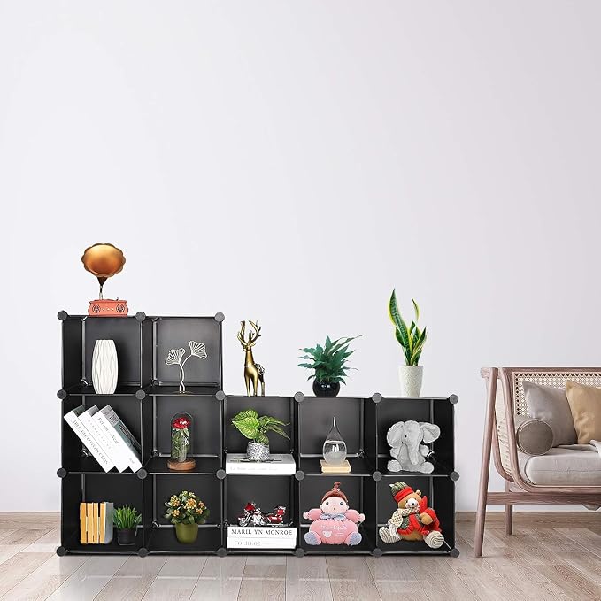 Cube Storage Organizer, DIY Plastic Closet Cabinet Modular Bookcase, Storage Shelves for Bedroom Living Room, Office（12-Cube，Plastic）
