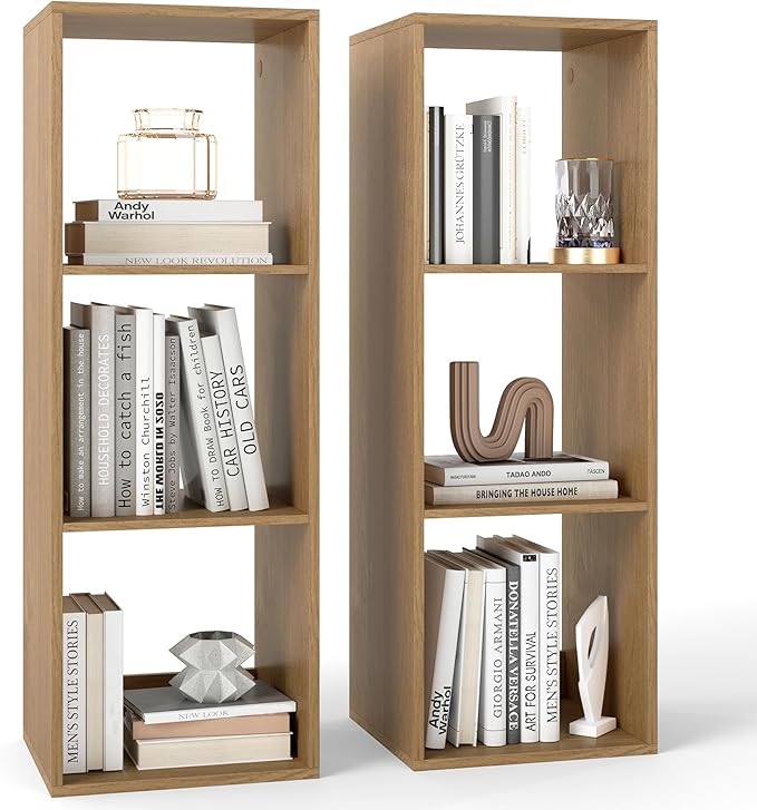 Tangkula 3-Cube Bookcase, 4-Tier Bookshelf with Open Compartments, Freestanding Cube Storage Organizer with Anti-Toppling Kits, Modern Display Shelf for Living Room, Study (2, Natural, 3-Cube)