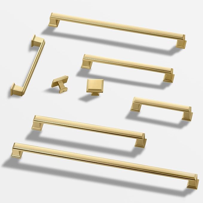 Lardmon 10 Pack 5 Inch(128mm) Hole Center Brushed Gold Modern Cabinet Pulls Kitchen Cabinet Handles Kitchen Cabinet Hardware Timeless Drawer Pulls for Dresser Cupboard Wardrobe, B-Gold(5x10)
