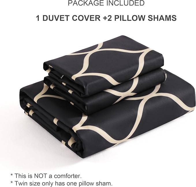 NTBAY 3 Pieces Curve Pattern Duvet Cover Set, Brushed Microfiber Soft Black and Beige King Duvet Cover Set, Reversible Zipper Comforter Cover with Ties and 2 Pillow Shams