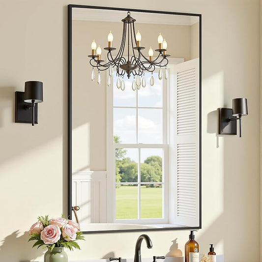 Bathroom Mirrors for Over Sink 24" x 36", Black Metal Frame Rectangle Wall Mirror, Modern Farmhouse Vanity Mirror(Horizontal/Vertical)