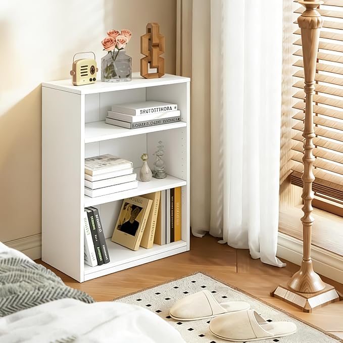 3-Tier Bookcase, 71 Inches, Wooden Open Display Floor Bookshelf with Adjustable Shelves (White)