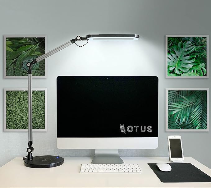 OTUS Desk Lamp Bundle for Home Office, Gesture On Off Architect Swing Arm Plus LED Desk Lamp with Wireless Charger, Touch Dimmable, 3 Color Temps, Eye Care Lighting for Study, Reading, Video Calls