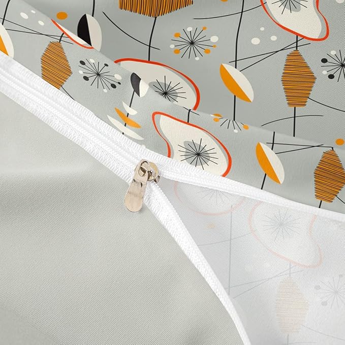 Erosebridal Grey Old Fashion Bedding Sets Full Abstract Atomic Comforter Cover, Brown Red White Aestheitc Bed Set Boho Mid Century Duvet Cover, Minimalism Lines Quilt Cover 3 Pieces (Zipper Closure)