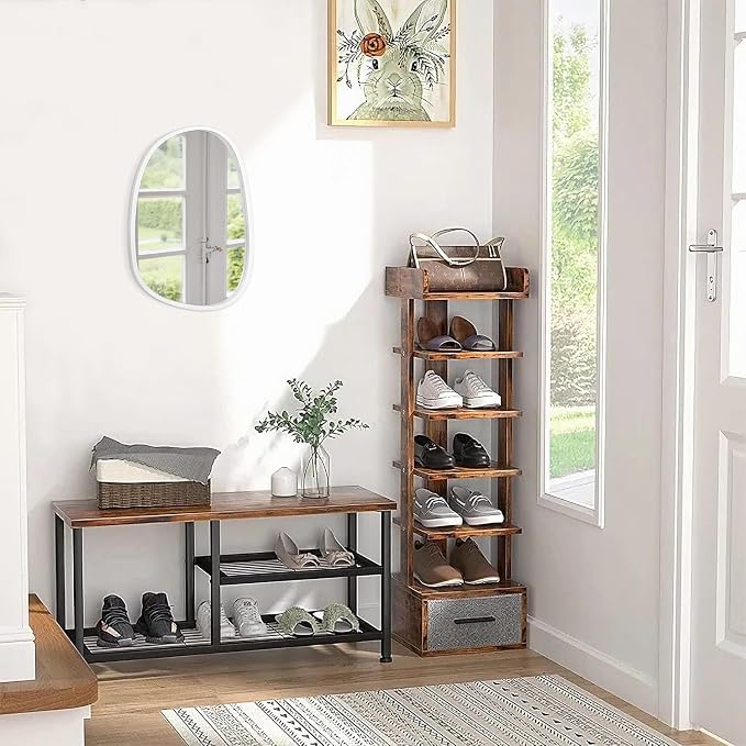 Wood Frame Hanging Wall Mirror Asymmetrical Irregular Oval Mirrors for Wall Unique Shape Decorative Artistic Mirror for Entryway Bedroom Living Room Bathroom White