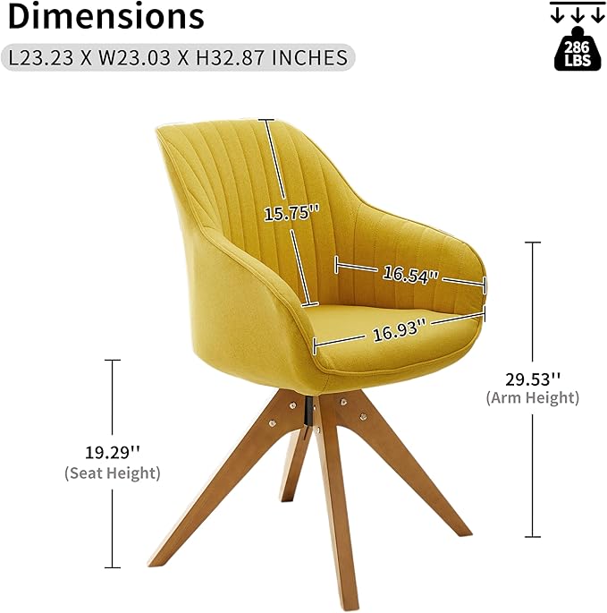 Art Leon Mid Century Modern Swivel Accent Chair with Solid Wood Legs, Desk Chair No Wheels, Armchair for Desk, Medium Yellow