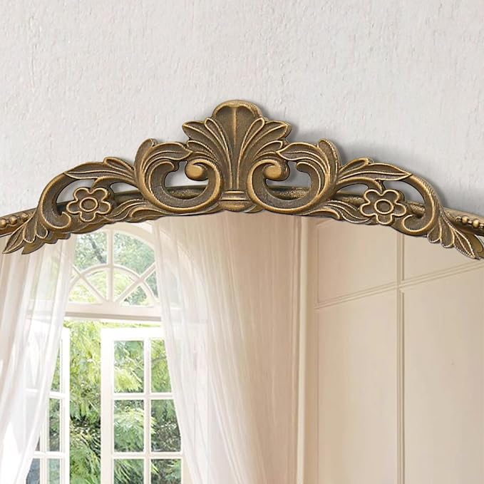 Micasso Vintage Gold Arched Mirror: 36"x29" French Baroque Antique Wall Mounted Mirror - Traditional Ornate Decorative for Wall/Fireplace/Entryway/Bathroom/Hallway - Home Decor for Living Room