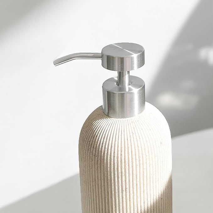 Lunestella Elegant Boho Beige Hand Soap Dispenser with Stainless Steel Pump, for Bathroom and Kitchen, Rust Proof, 7oz