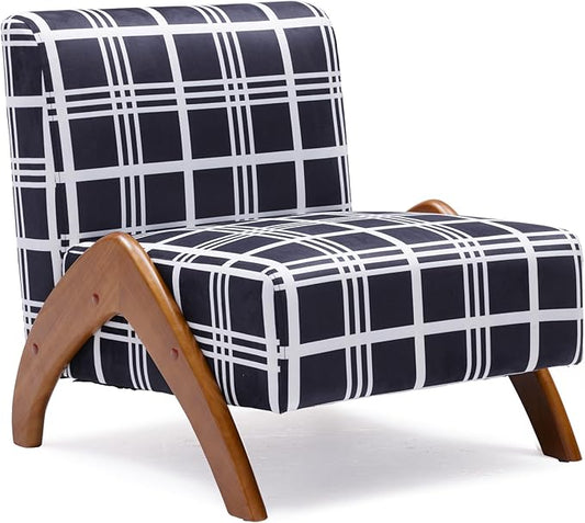 Oversized Accent Chair, upholstered armless mid Century Modern Living Room Chair with Wooden Legs for Bedroom/Office/Cafe, Plaid Black