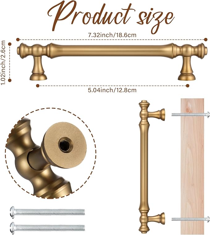 Shimeyao 10 Pack Champagne Gold Cabinet Pulls 5"(128 mm) Hole Center Vintage Cabinet Pulls Handles Drawer Handles Closet for Kitchen Bathroom Drawer Dresser Pull Hardware Hole Center