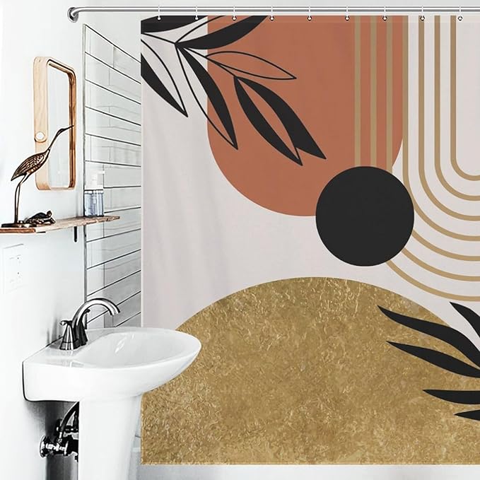 Boho Mid Century Shower Curtain,Modern Minimalist Abstract Bohemian Geometric Retro Bathroom Curtain Polyester Waterproof Fabric Decor 72x72in（183x183cm）