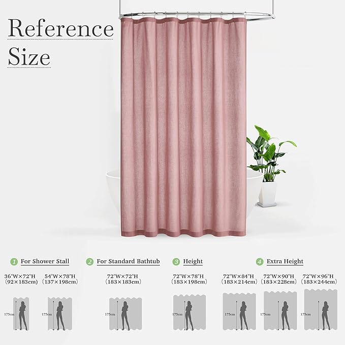 KGORGE Linen Fabric Shower Curtains-Semi Sheer Button Hole Lightweight Waterproof Privacy Light Filtering Shower Curtains for Bathroom Bathtub with 12 Hooks, 72 x 72 inches Long, Dusty Pink, 1 Panel