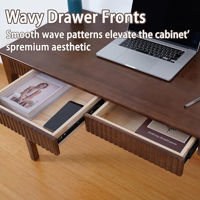 Solid Wood Desk with Drawer, Small Writing Desk for Small Spaces,Gaming Study Home Office Workbench woodenDesks for Work, 39 inch Wooden Computer Desk for Bedroom Walnut Color