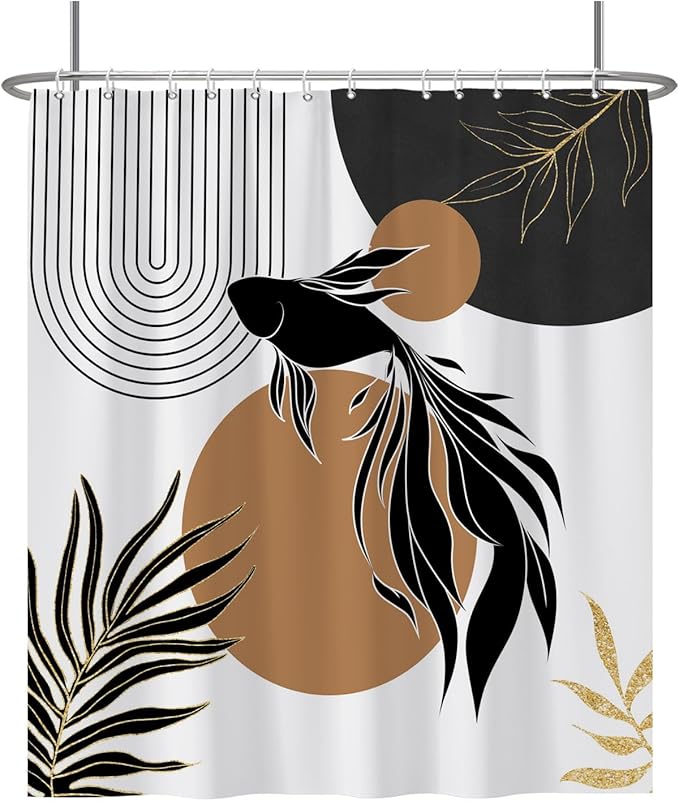 Baocicoo Boho Abstract Goldfish Shower Curtain Simple Geometric Line Aesthetic Minimalist Modern Neutral Shower Curtain for Bathroom Fabric Waterproof Durable Bath Curtain with Hooks 72x78 Inches