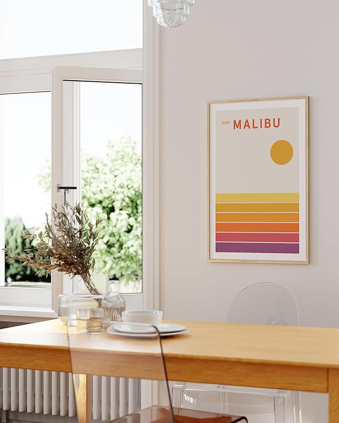 HAUS AND HUES California Travel Poster - Vintage Malibu Beach Print, Retro 1960s Aesthetic Decor (Unframed, 24x36)
