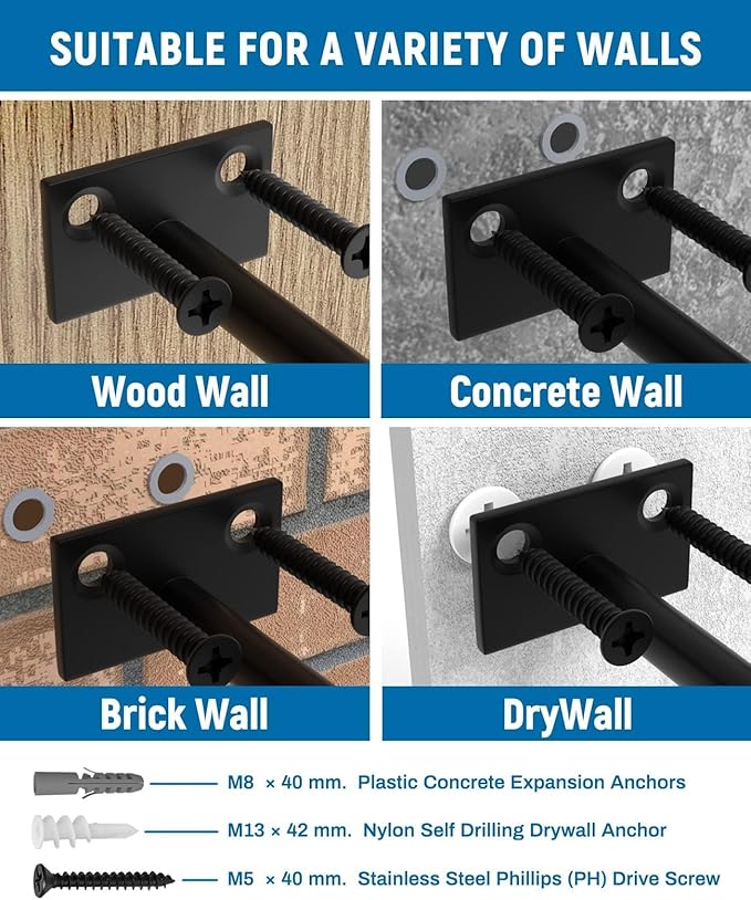 LEOPO Black 20-Pack 8 inch Floating Shelf Brackets, Hidden Shelf Bracket for Wood, Concealed Blind Shelving Support,Invisible Coated Brackets for DIY Decorative,Fit for Kitchen, Bathroom,Study Room