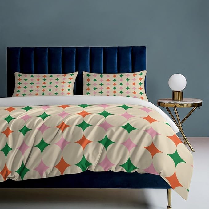 Modern Mid Century Duvet Cover, Vintage Geometry Bedding Sets Soft Comforter Cover，Aesthetic Abstract Art Bedding 3 Piece (1 Duvet Cover 90"x90" + 2 Pillow Sham 20"x30")