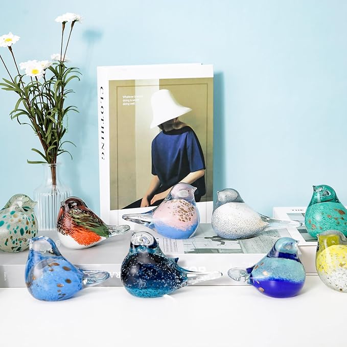 Glass Bird Decor Crystal Bird Sculpture Nature-Themed Home Accents Figurines Ornament Modern Art Living Room Shelves Tabletops