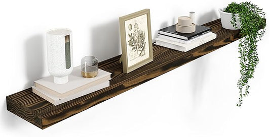 Howizz 72'' Pine Wood Floating Shelf for Wall, Rustic Wall Mounted Wooden Shelf with Invisible Brackets, Fireplace Mantel Shelf for Living Room, Bedroom, Bathroom & Home Decor, Dark Brown, 1 Pcs