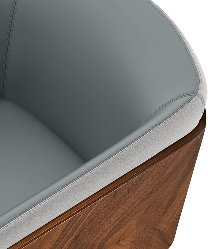 ARTPLAN Modern Upholsted Accent Dining Chairs,Mid-Century Faux Leather with Walnut for Kitchen,Office Waiting Room Arm Sitting Chair, Beech Legs Dissassembly Adjustable Feet,Steel Gray