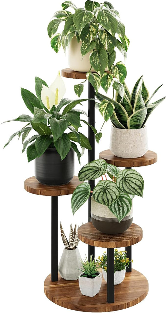 Bamworld 4 Tier Plant Stand Indoor Wood Plant Stand with Metal Frame Plant Table for Multiple Plants Tiered Plant Stands for Living Room Balcony Patio Bedroom Corner Plant Shelf Display Industrial-Style Modern Plant Stand Brown