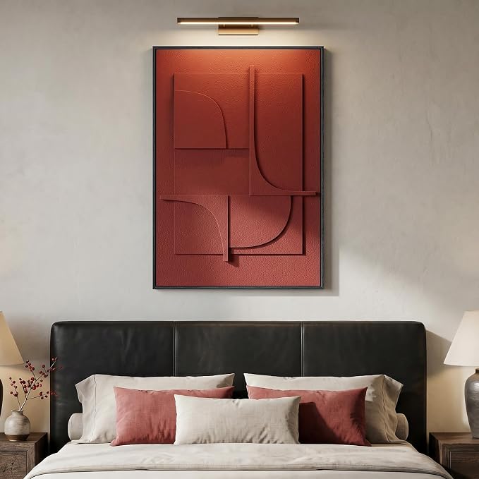 Framed 3D Abstract Wall Art, Modern Minimalist Geometric Textured Paintings Artwork for Walls, Red Terracotta Pictures for Living Room, Bedroom, Dining Room, Hallway Wall Decor 24x36 In