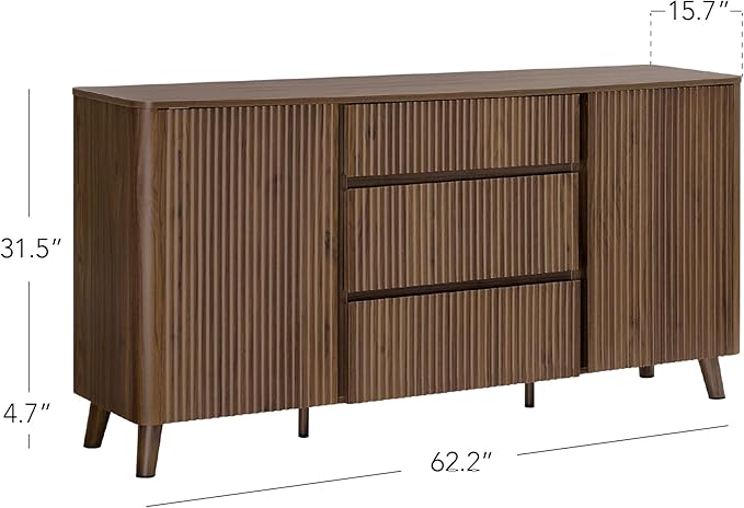 CHITA 62" Sideboard Buffet Cabinet with Storage, Living Room Accent Cabinet with Drawers, Doors and Adjustable Shelves, for Bar, Kitchen, Walnut