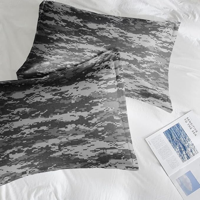 Comforter Set with Pillowcase Twin Size, Gray Camouflage Digital Camo Army Military, Bed Decor Grey Navy Brown Us Black White for Kids and Adults, Soft Cozy Bedroom Bedding Set