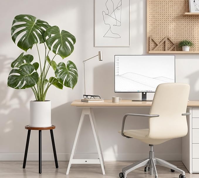 2-Pack Wood Plant Stands Indoor, 16.7" Tall Plant Stand Outdoor Mid-Century Plant Stool, Single Plant Table Modern Small Round Side/End Table for Living Room, Balcony, Office(Brown)