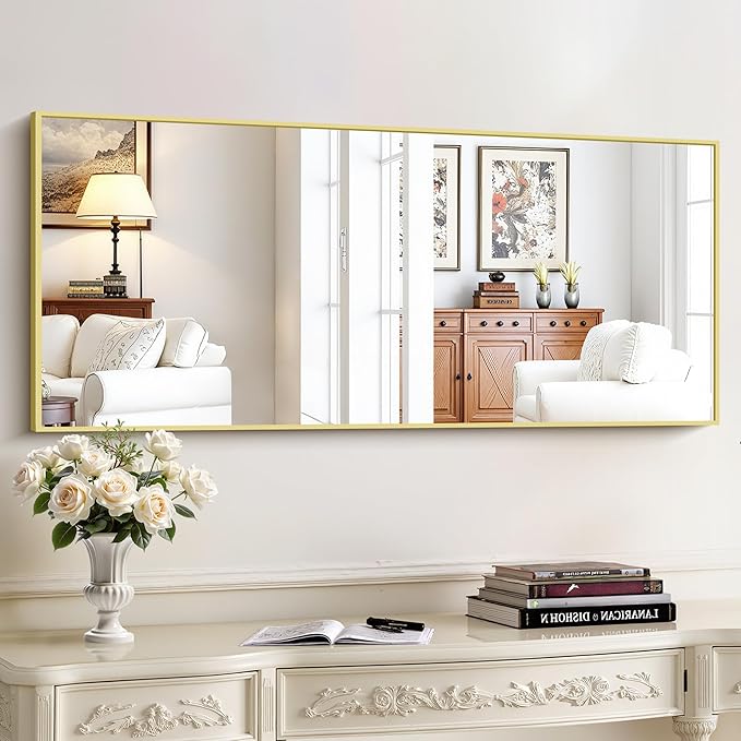KOCUUY Gold Bathroom Mirror, 20"x48" Rectangle Bathroom Mirror for Wall, HD Tempered Glass, Anti-Rust Frame, Modern Design for Bathroom, Bedroom, Living Room, Entryway