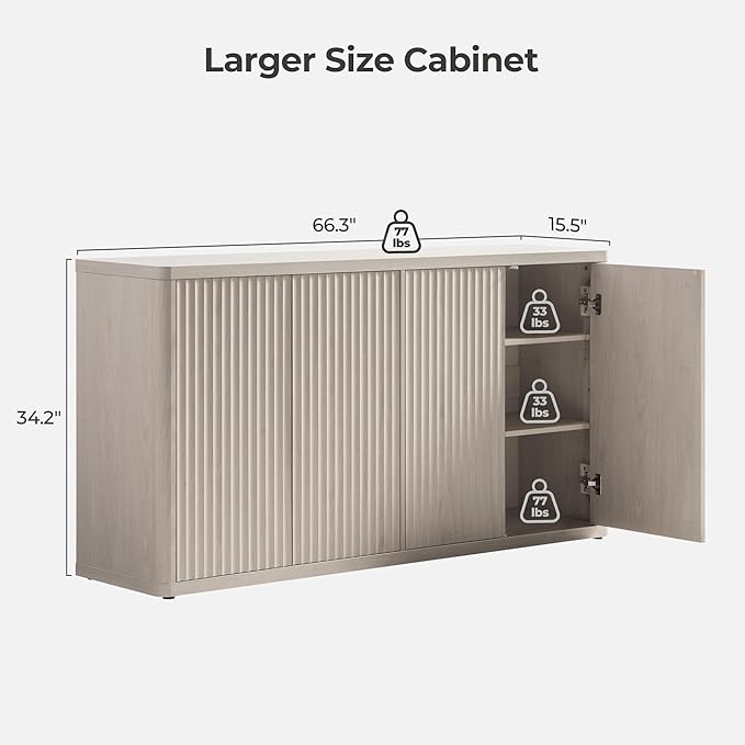 SICOTAS Buffet Cabinet with Storage Accent Sideboard with 8 Doors 132.6" Fluted Credenza Modern Buffet Table Media Console Cabinet Entryway Cabinets for Living Room Kitchen Dining Room Hallway