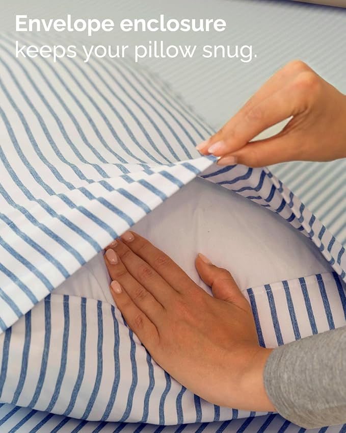 Twin XL Size 3 Piece Sheet Set - Comfy Breathable & Cooling Sheets - Hotel Luxury Bed Sheets for Women & Men - Deep Pockets, Easy-Fit, Soft & Wrinkle Free Sheets - Blue Stripes Oeko-Tex Bed Sheet Set