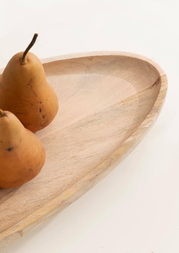 Kate and Laurel Tomaz Modern Decorative Mango Wood Oval Footed Tray, 23 x 7, Light Natural, Transitional Food-Safe Wooden Coffee Table Tray with Elevated Design and Unique Oval Shape