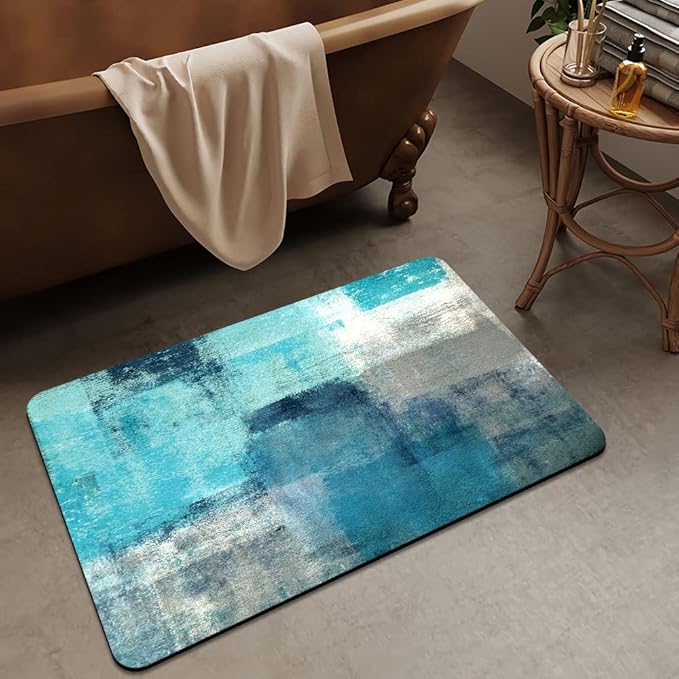 Bath Mat Rug,Blue Ocean Non Slip Quick Dry Super Absorbent Thin Bathroom Rugs Fit Under Door-Easy to Clean Bathroom Floor Mats-Shower Rug for Shower Sink Bathtub(20" x 31"in)